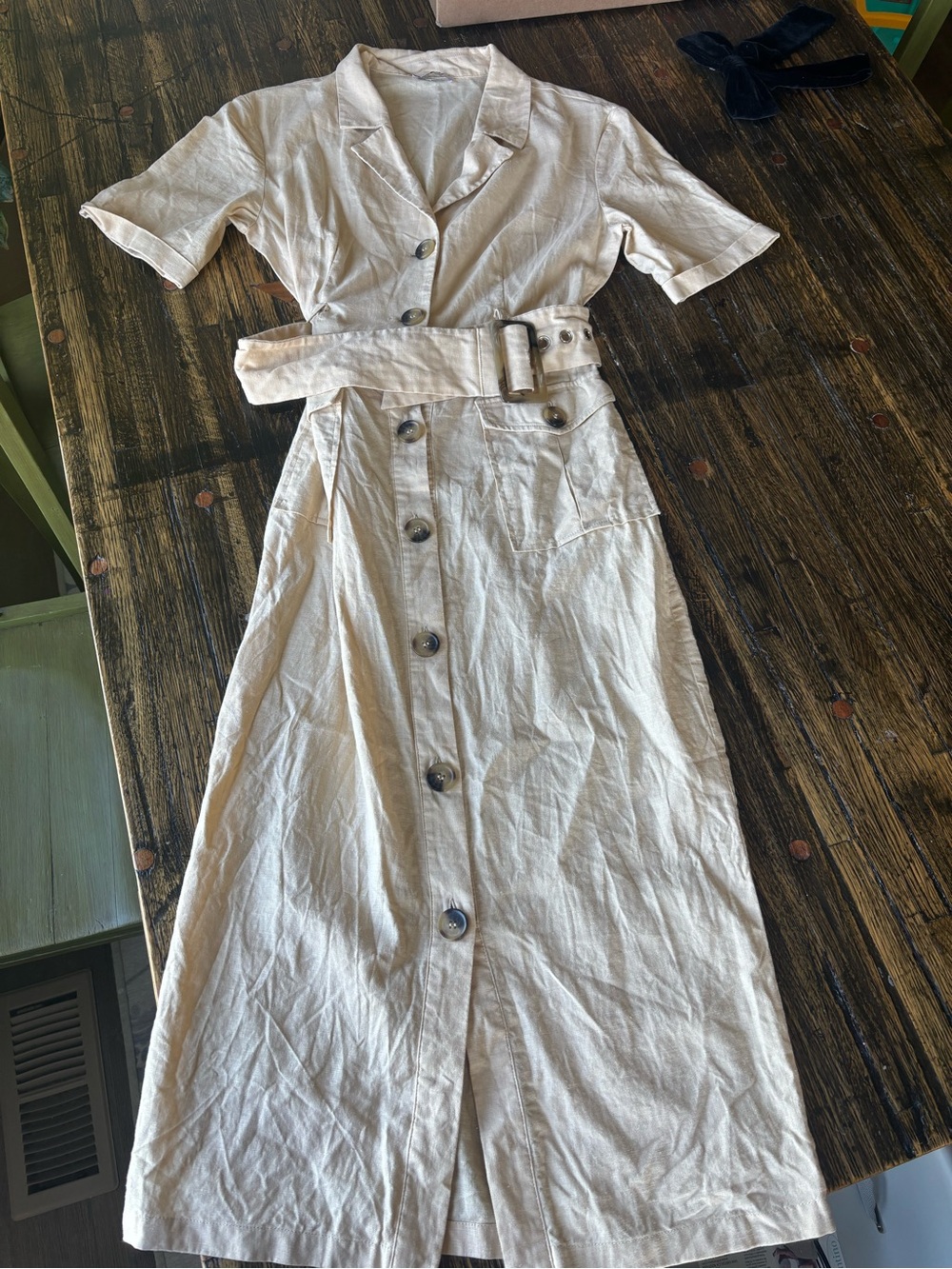 Orsay Tailored Button-Front Linen blend midi Dress with Belt - Cream